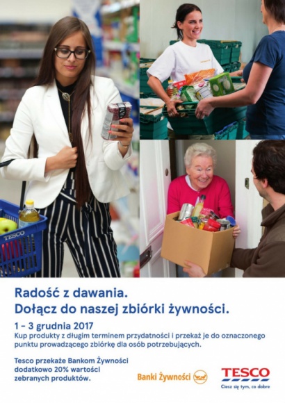 Dzielmy się tym, co dobre! BIZNES, Handel - Federacja Polskich Banków Żywności i Tesco organizują 21. Świąteczną Zbiórkę Żywności. W dniach 1-3 grudnia, klienci sieci będą mieli okazję przyłączyć się do akcji i podzielić tym, co dobre. Tesco, aby wesprzeć najbardziej potrzebujących dołoży 20% wartości zebranych produktów.